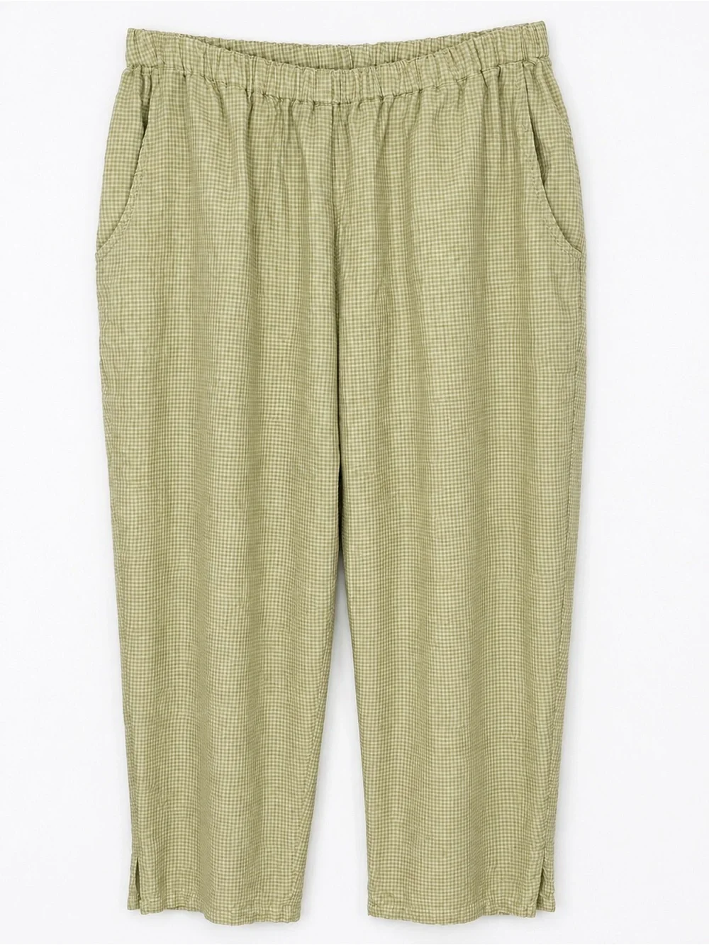 FLAX 100% Linen Green Gingham Crop Pants Small Made in Lithuania